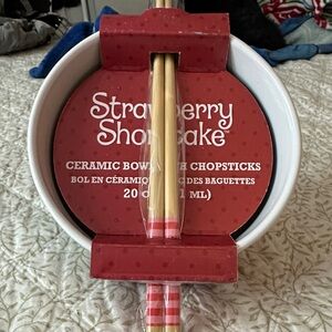 Strawberry Shortcake Ceramic Bowl with Chopsticks